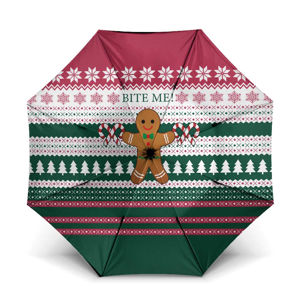 Christmas Cookies Bite Me Umbrella with Gingerbread Man Candy Canes and Snowflake Tree - Wonder Print Shop