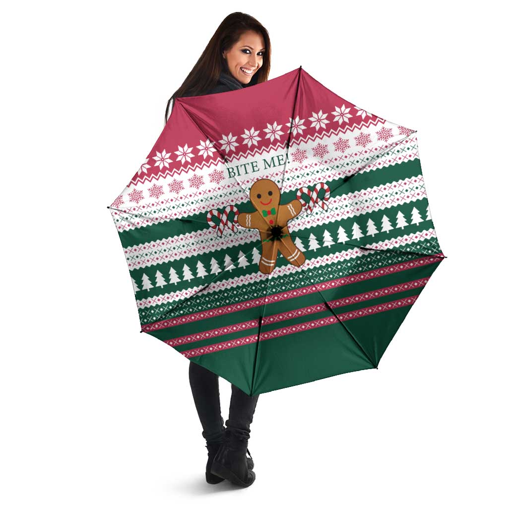 Christmas Cookies Bite Me Umbrella with Gingerbread Man Candy Canes and Snowflake Tree - Wonder Print Shop