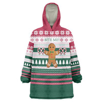 Christmas Cookies Bite Me Wearable Blanket Hoodie with Gingerbread Man Candy Canes and Snowflake Tree - Wonder Print Shop
