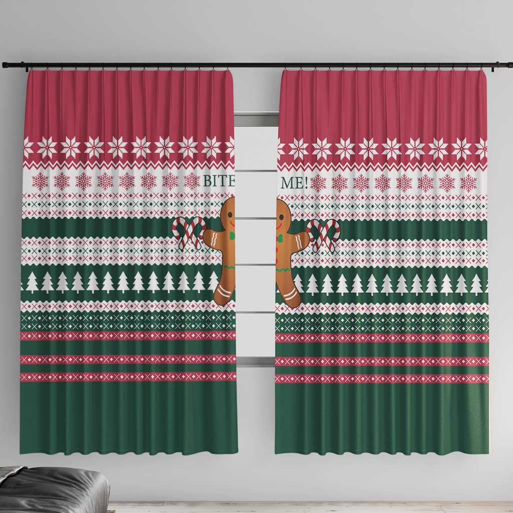 Christmas Cookies Bite Me Window Curtain with Gingerbread Man Candy Canes and Snowflake Tree - Wonder Print Shop
