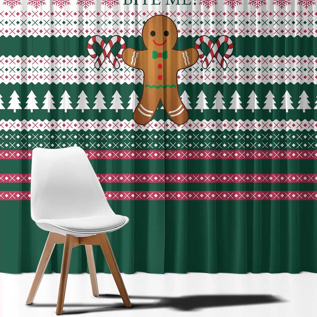 Christmas Cookies Bite Me Window Curtain with Gingerbread Man Candy Canes and Snowflake Tree - Wonder Print Shop