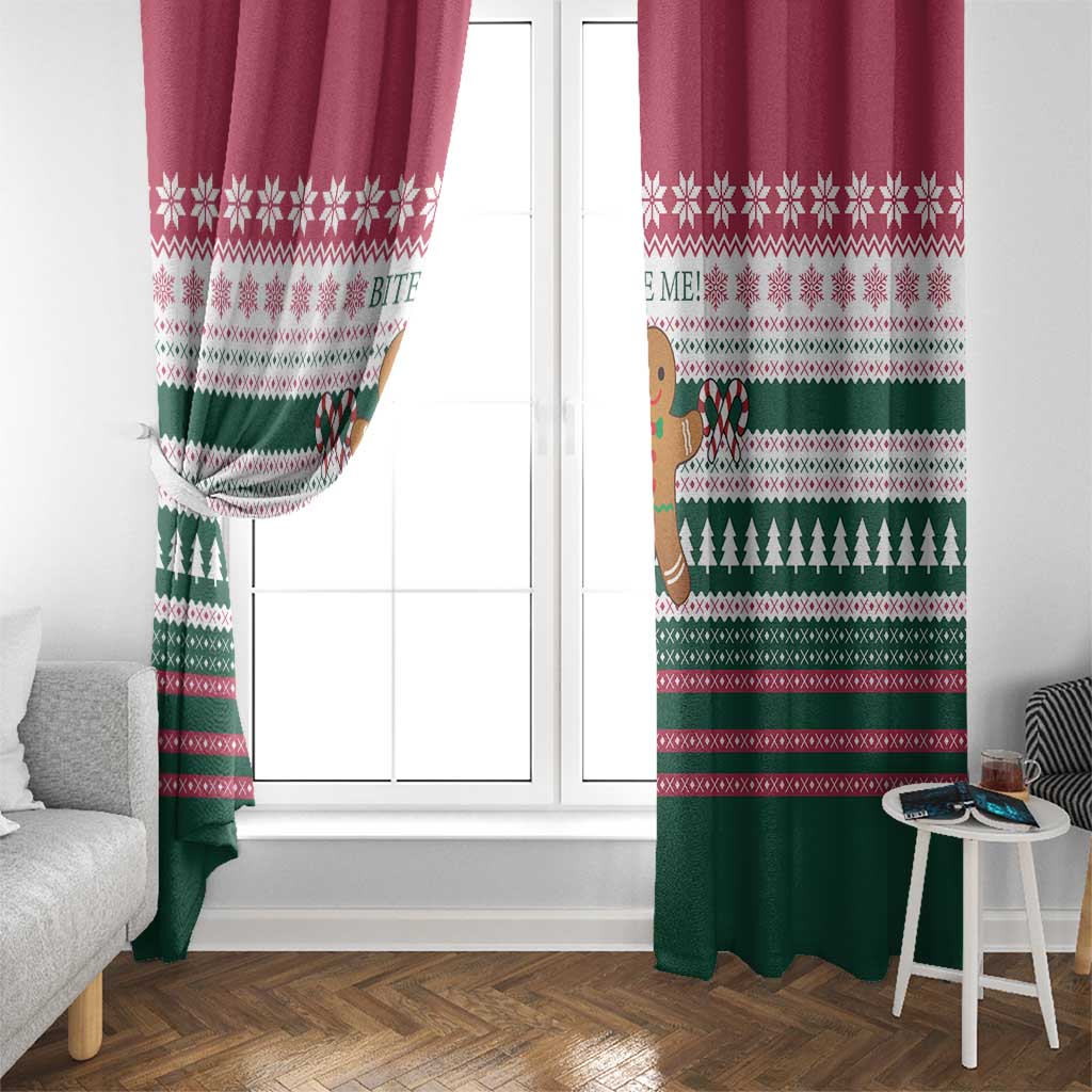 Christmas Cookies Bite Me Window Curtain with Gingerbread Man Candy Canes and Snowflake Tree - Wonder Print Shop