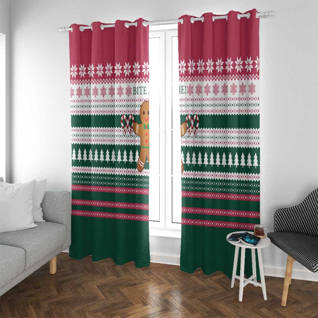 Christmas Cookies Bite Me Window Curtain with Gingerbread Man Candy Canes and Snowflake Tree - Wonder Print Shop