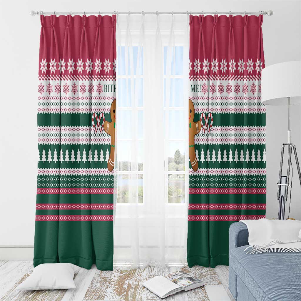 Christmas Cookies Bite Me Window Curtain with Gingerbread Man Candy Canes and Snowflake Tree - Wonder Print Shop