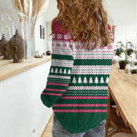 Christmas Cookies Bite Me Women Casual Shirt with Gingerbread Man Candy Canes and Snowflake Tree - Wonder Print Shop