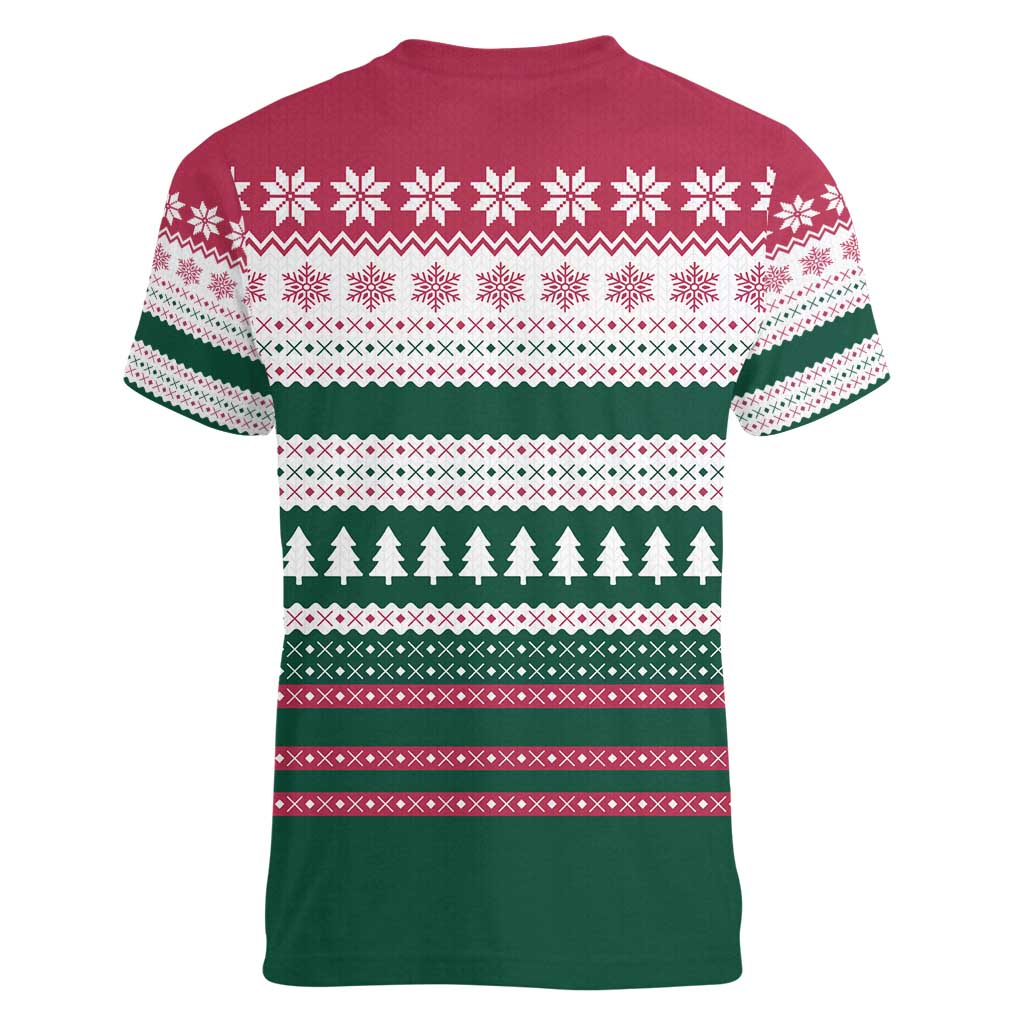 Christmas Cookies Bite Me Women V-Neck T-Shirt with Gingerbread Man Candy Canes and Snowflake Tree - Wonder Print Shop