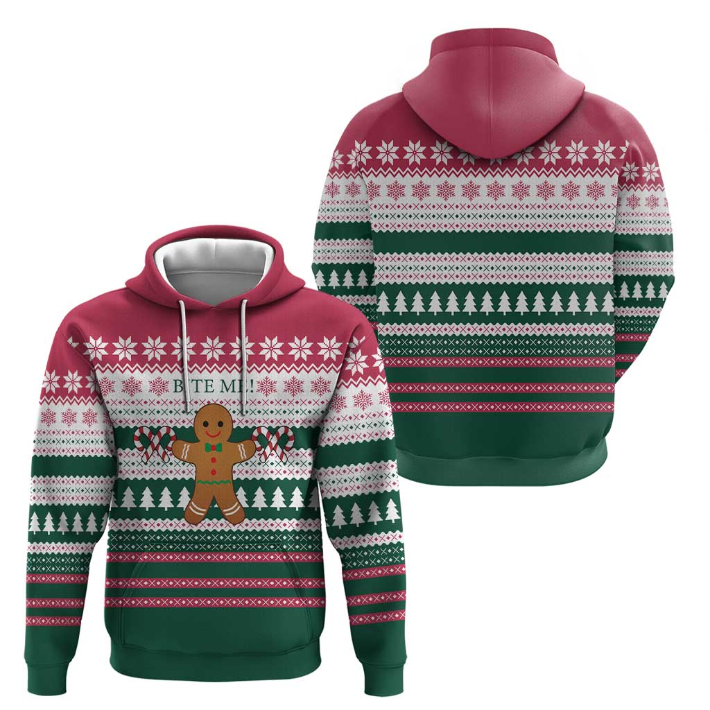 Christmas Cookies Bite Me Zip Hoodie with Gingerbread Man Candy Canes and Snowflake Tree - Wonder Print Shop