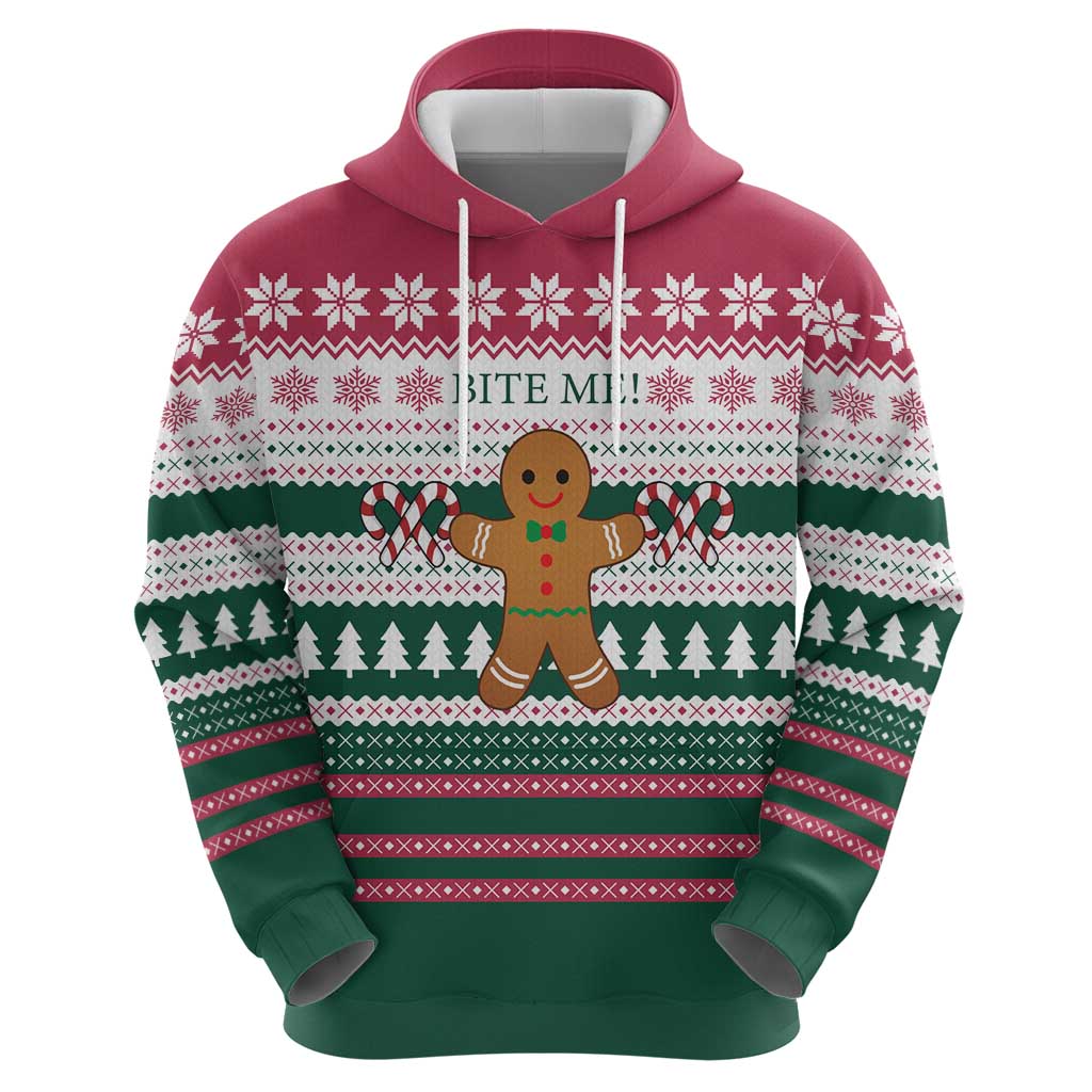 Christmas Cookies Bite Me Zip Hoodie with Gingerbread Man Candy Canes and Snowflake Tree - Wonder Print Shop