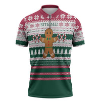 Christmas Cookies Bite Me Zipper Polo Shirt with Gingerbread Man Candy Canes and Snowflake Tree - Wonder Print Shop