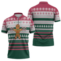 Christmas Cookies Bite Me Zipper Polo Shirt with Gingerbread Man Candy Canes and Snowflake Tree - Wonder Print Shop
