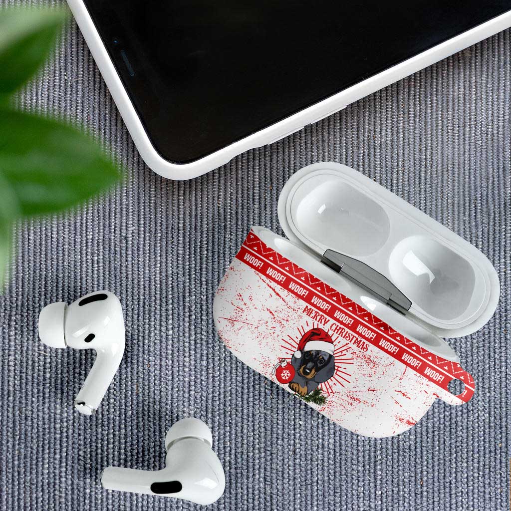 Christmas Dachshund Dog AirPods Case Santa Hat Woof Snowflake Paw Design - Wonder Print Shop