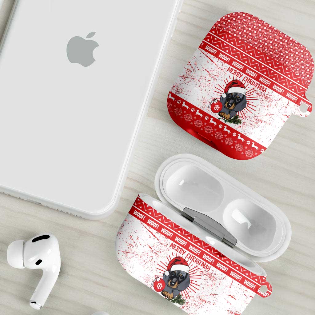 Christmas Dachshund Dog AirPods Case Santa Hat Woof Snowflake Paw Design - Wonder Print Shop