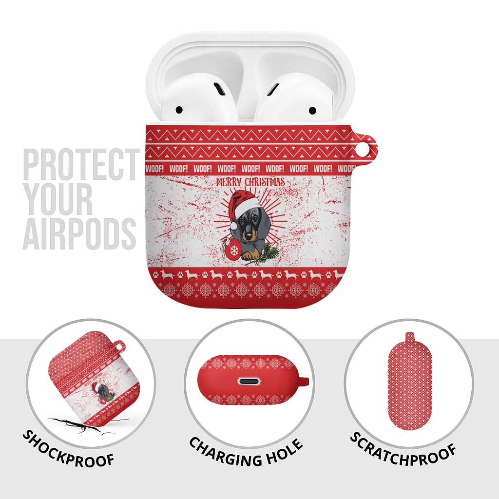 Christmas Dachshund Dog AirPods Case Santa Hat Woof Snowflake Paw Design - Wonder Print Shop
