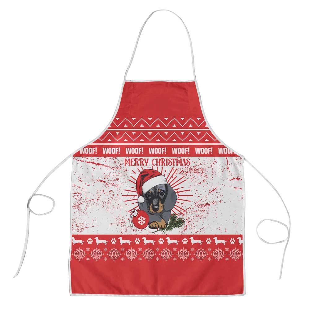 Christmas Dachshund Dog Apron Santa Hat Woof Snowflake Paw Design - Wonder Print Shop
