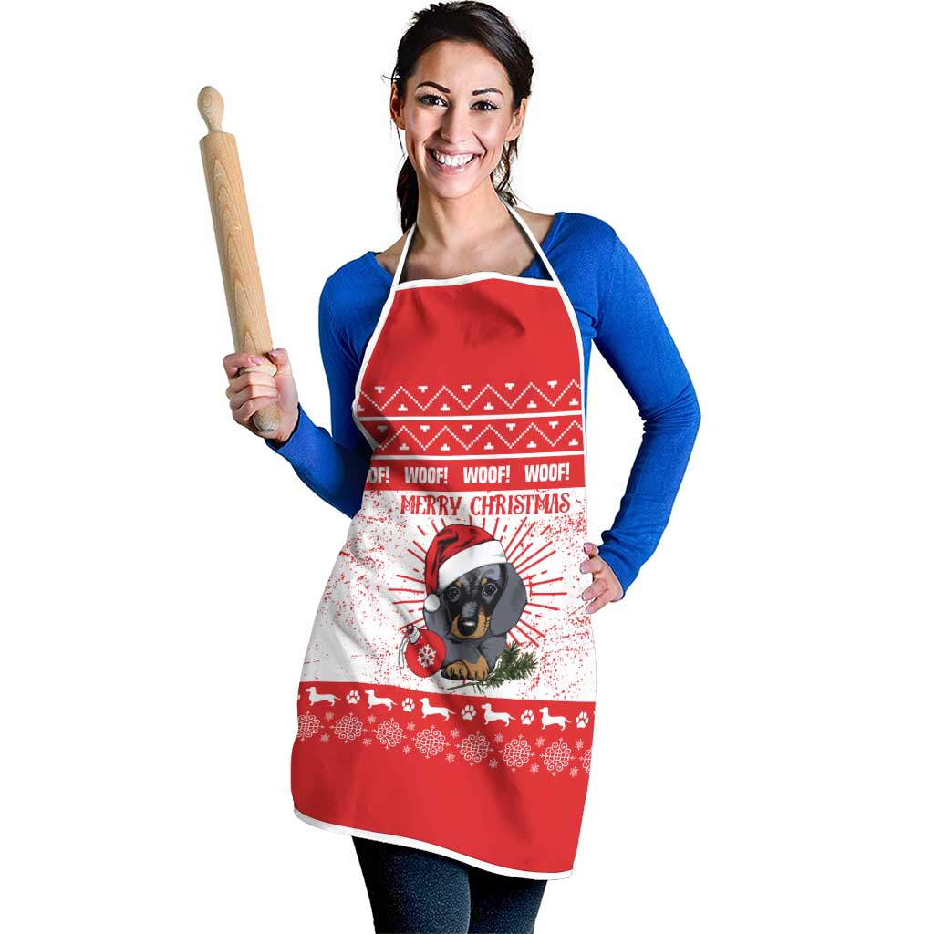 Christmas Dachshund Dog Apron Santa Hat Woof Snowflake Paw Design - Wonder Print Shop