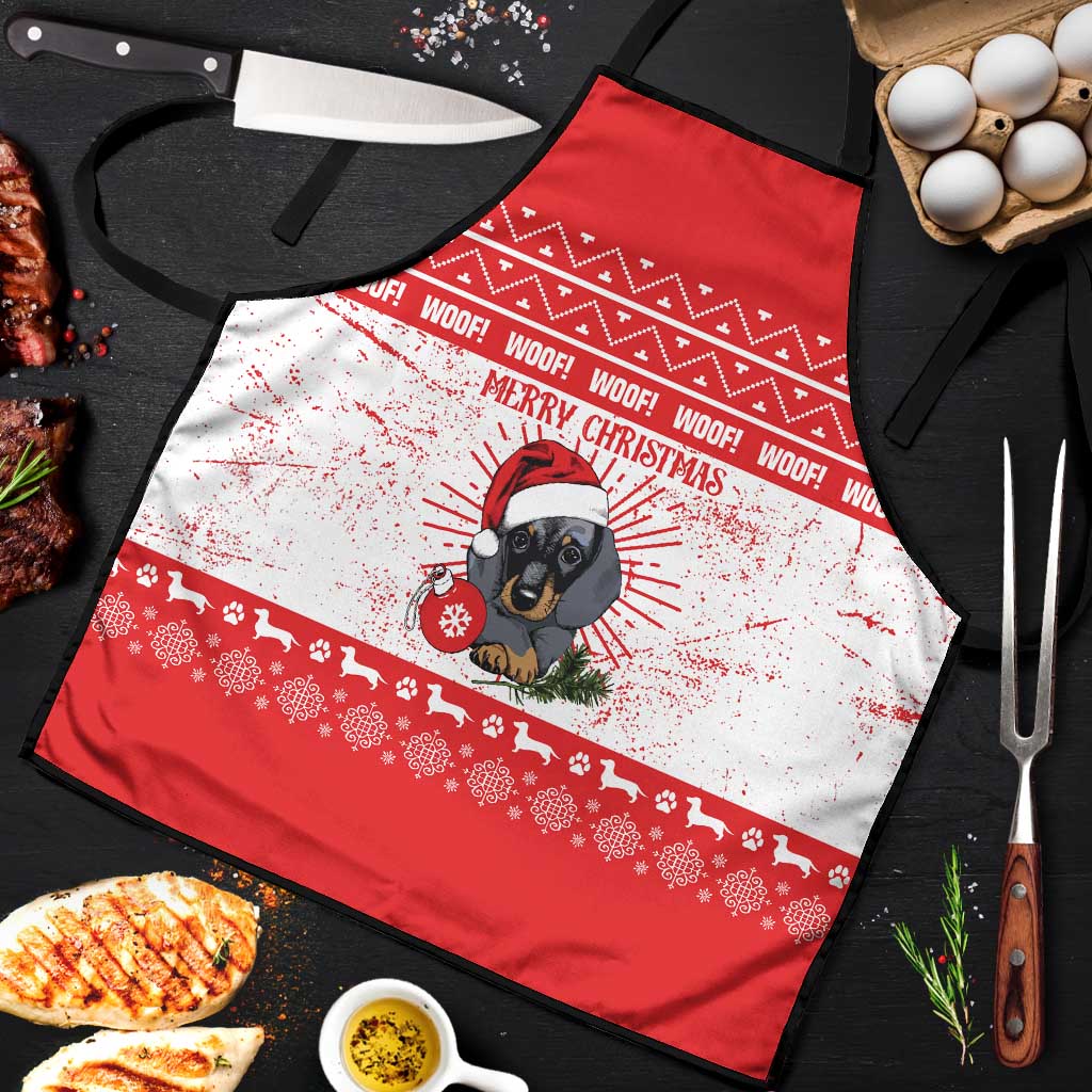 Christmas Dachshund Dog Apron Santa Hat Woof Snowflake Paw Design - Wonder Print Shop