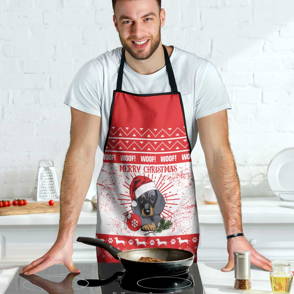 Christmas Dachshund Dog Apron Santa Hat Woof Snowflake Paw Design - Wonder Print Shop