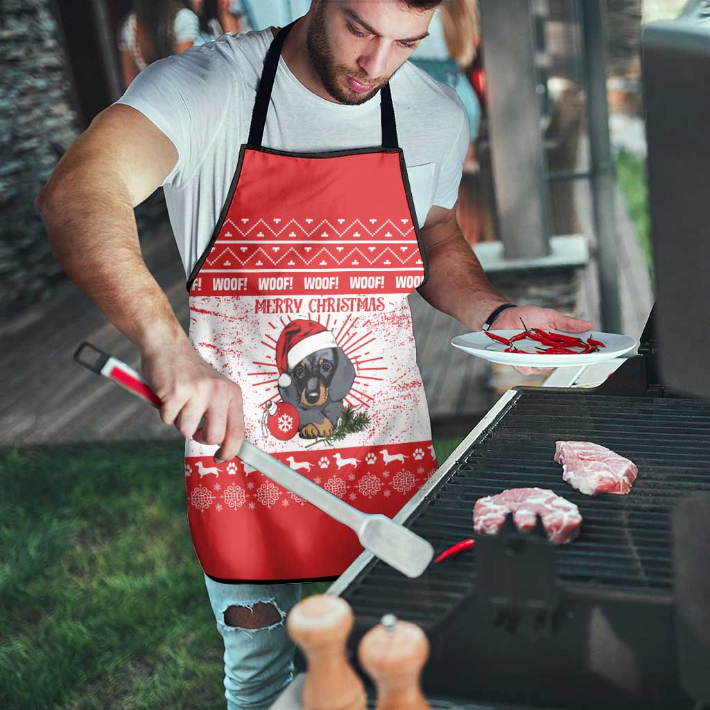 Christmas Dachshund Dog Apron Santa Hat Woof Snowflake Paw Design - Wonder Print Shop