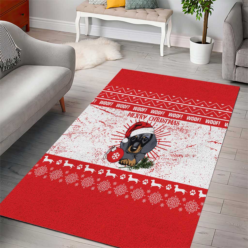 Christmas Dachshund Dog Area Rug Santa Hat Woof Snowflake Paw Design - Wonder Print Shop