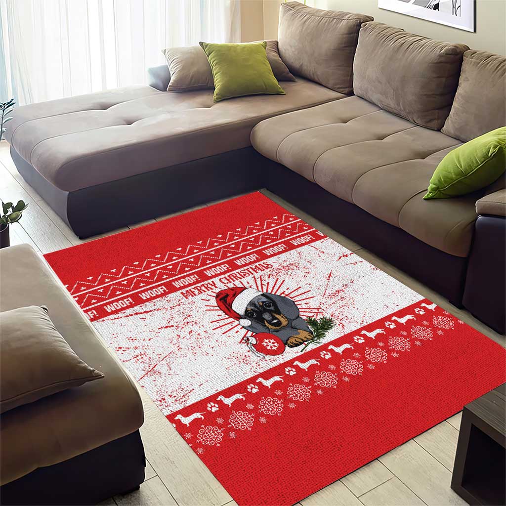 Christmas Dachshund Dog Area Rug Santa Hat Woof Snowflake Paw Design - Wonder Print Shop