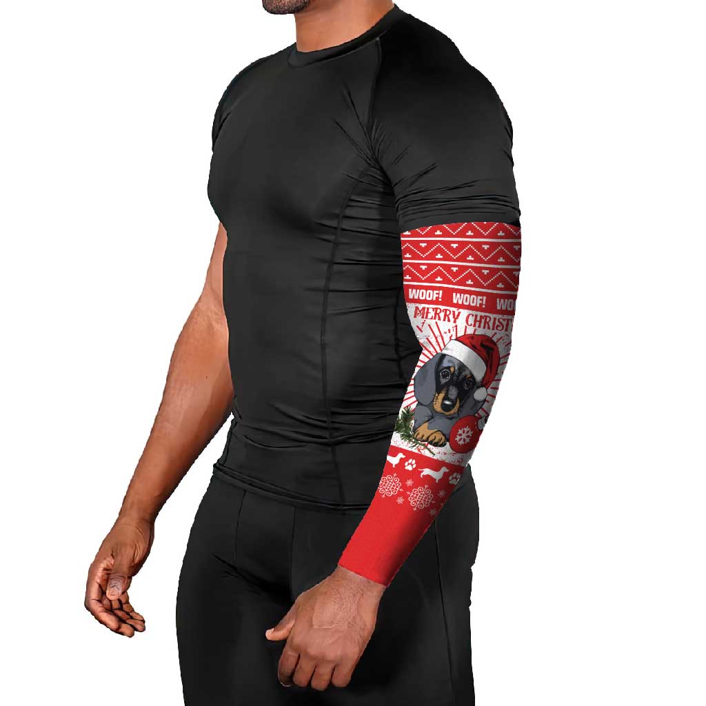 Christmas Dachshund Dog Arm Sleeves Santa Hat Woof Snowflake Paw Design - Wonder Print Shop