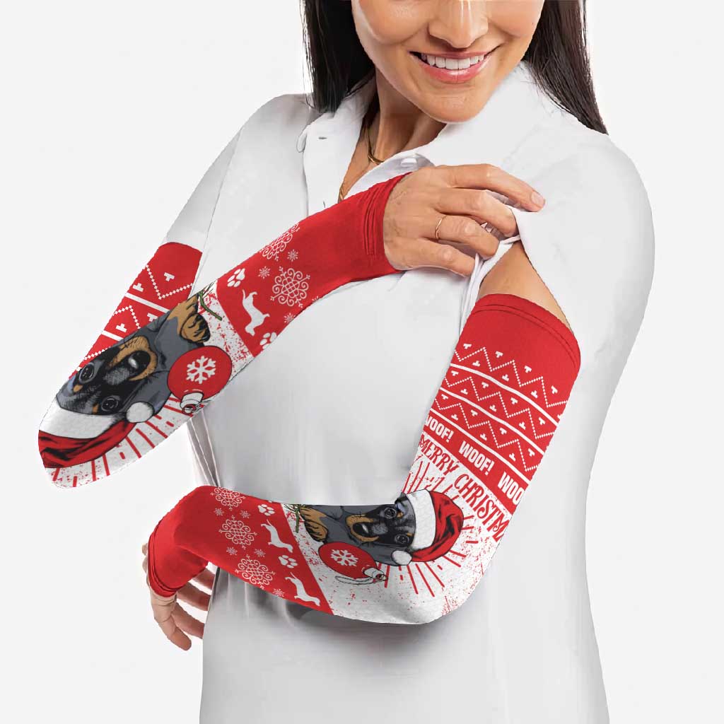 Christmas Dachshund Dog Arm Sleeves Santa Hat Woof Snowflake Paw Design - Wonder Print Shop