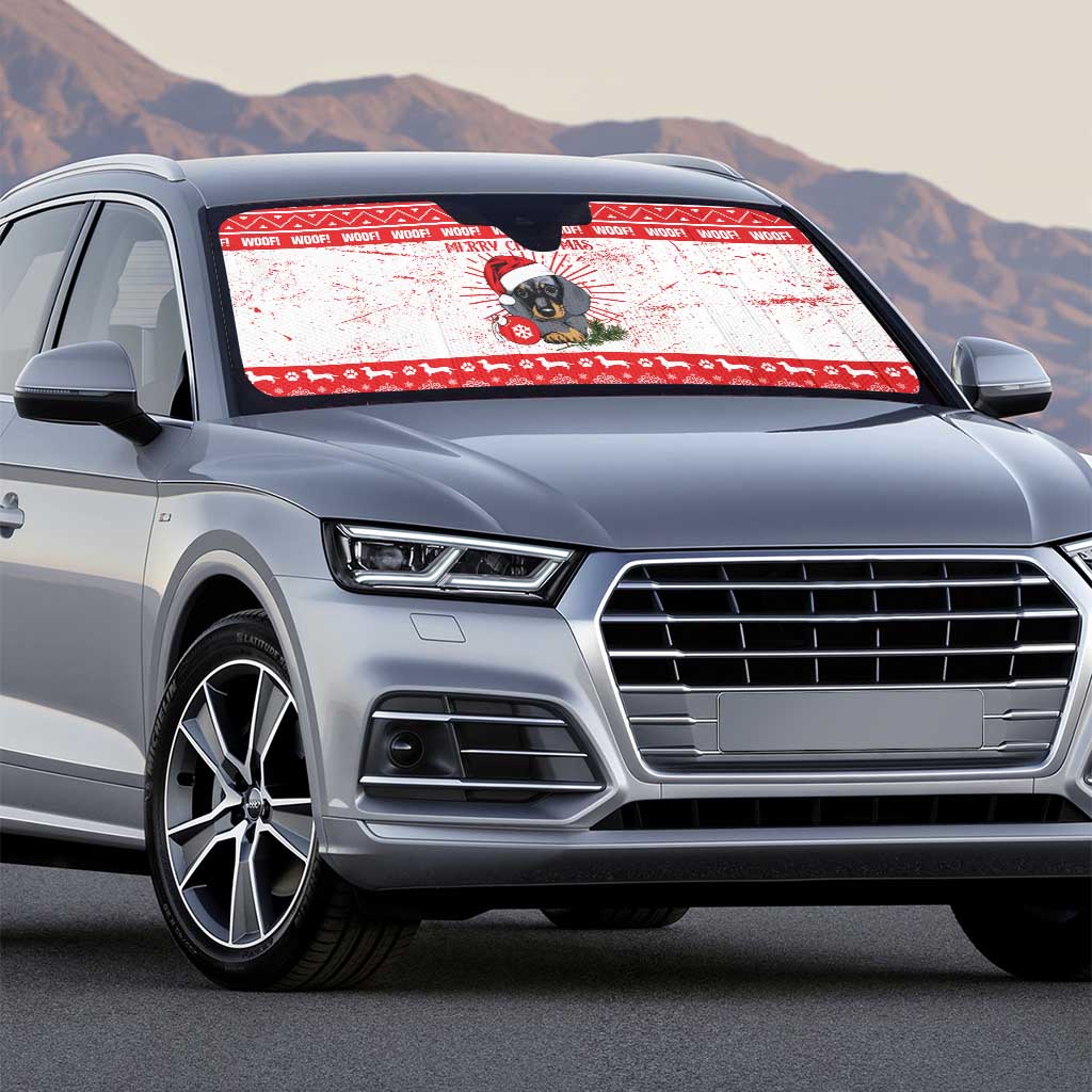 Christmas Dachshund Dog Auto Sun Shade Santa Hat Woof Snowflake Paw Design - Wonder Print Shop