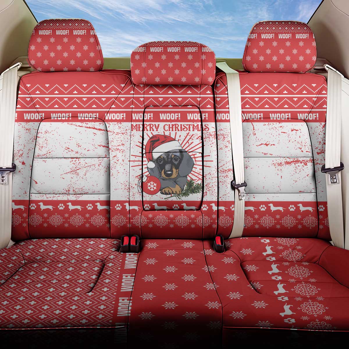 Christmas Dachshund Dog Back Car Seat Cover Santa Hat Woof Snowflake Paw Design - Wonder Print Shop