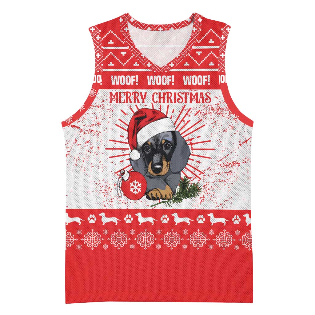 Christmas Dachshund Dog Basketball Jersey Santa Hat Woof Snowflake Paw Design - Wonder Print Shop