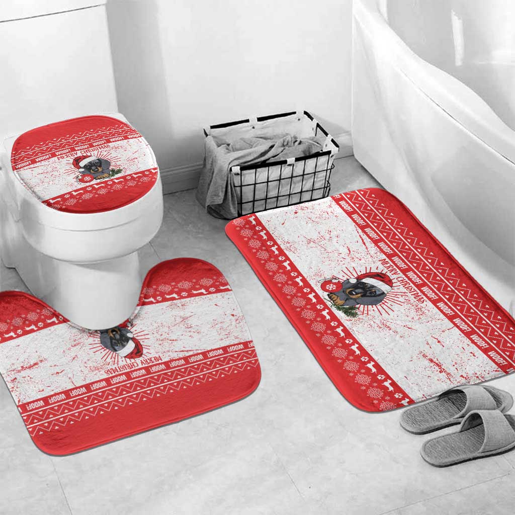 Christmas Dachshund Dog Bathroom Set Santa Hat Woof Snowflake Paw Design - Wonder Print Shop