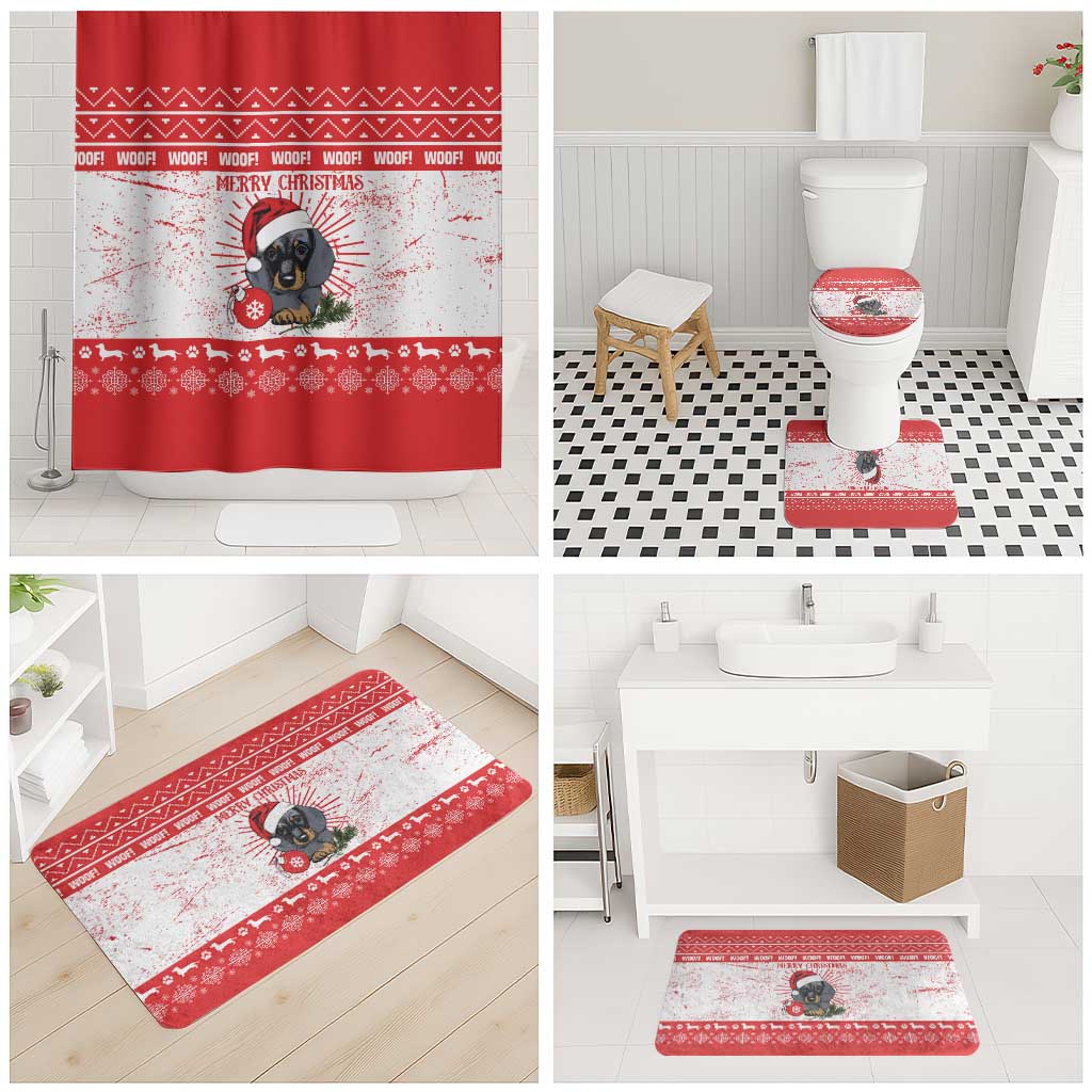 Christmas Dachshund Dog Bathroom Set Santa Hat Woof Snowflake Paw Design - Wonder Print Shop