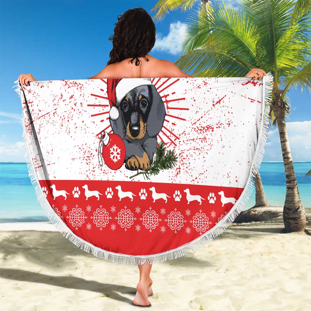 Christmas Dachshund Dog Beach Blanket Santa Hat Woof Snowflake Paw Design - Wonder Print Shop