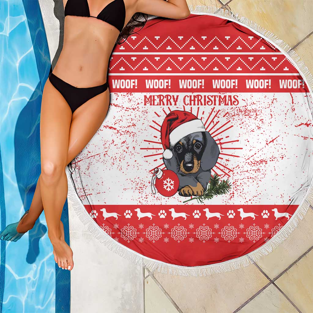 Christmas Dachshund Dog Beach Blanket Santa Hat Woof Snowflake Paw Design - Wonder Print Shop