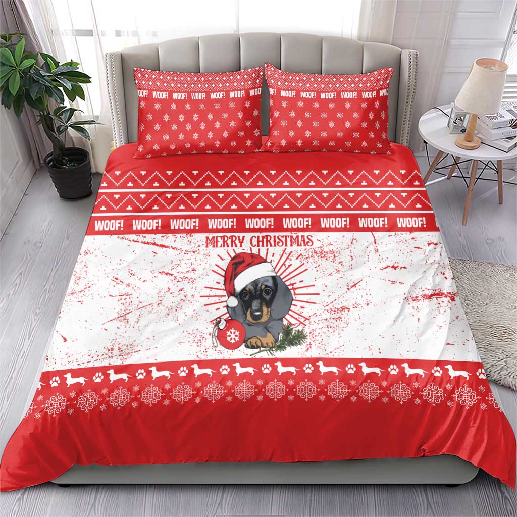 Christmas Dachshund Dog Bedding Set Santa Hat Woof Snowflake Paw Design - Wonder Print Shop