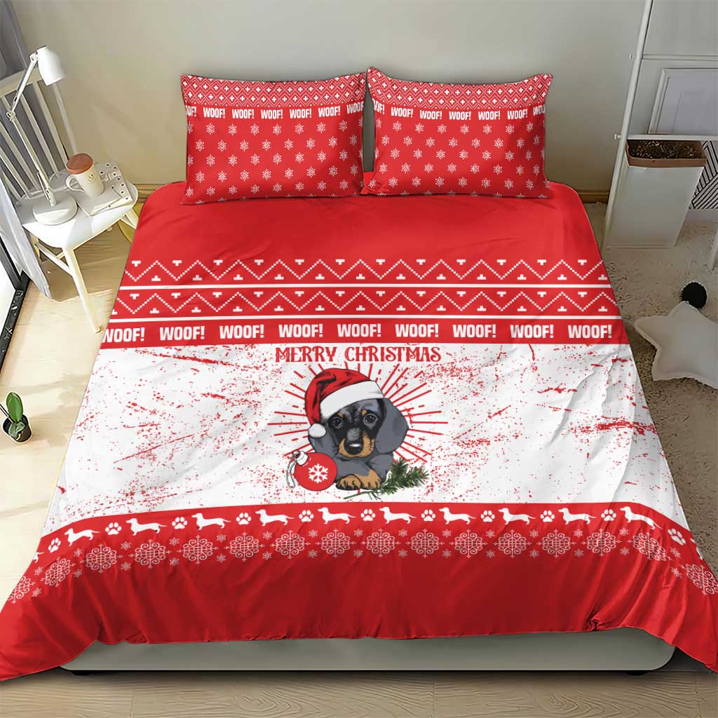 Christmas Dachshund Dog Bedding Set Santa Hat Woof Snowflake Paw Design - Wonder Print Shop