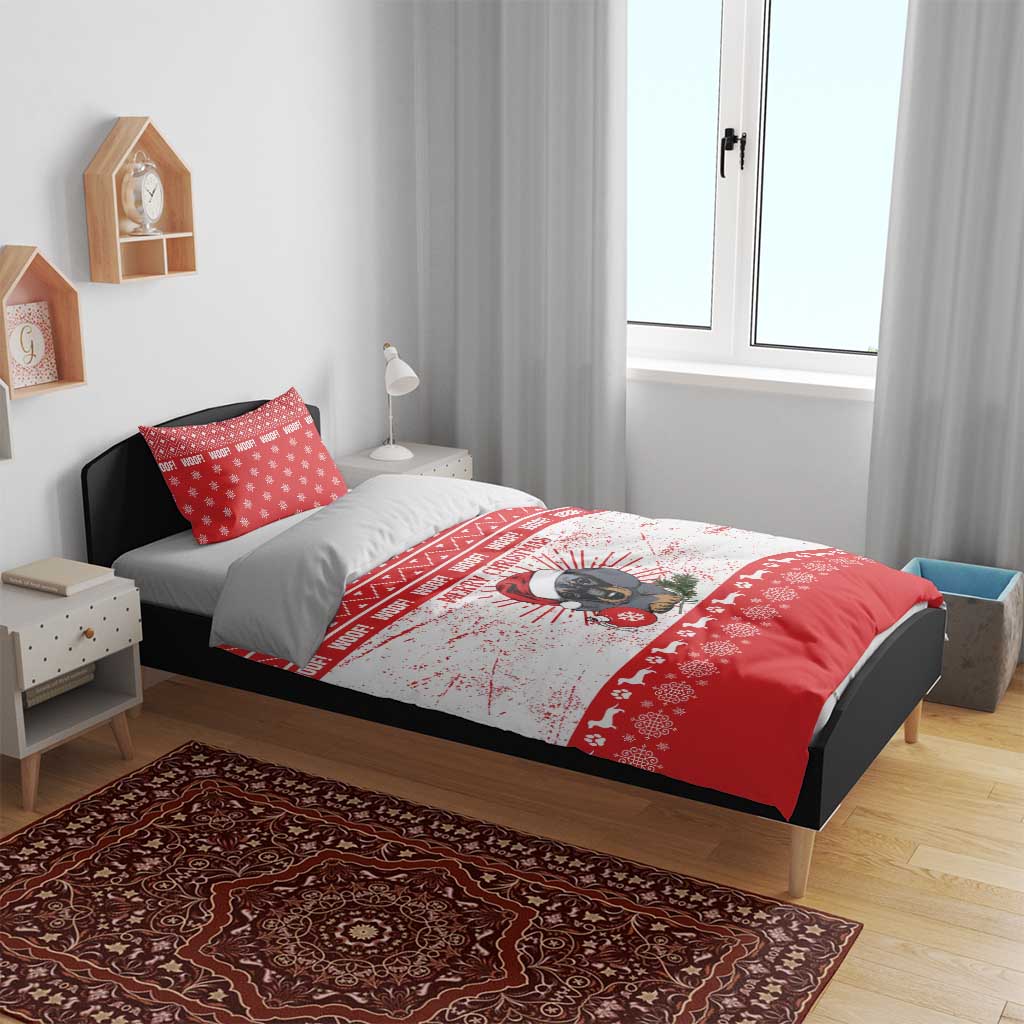 Christmas Dachshund Dog Bedding Set Santa Hat Woof Snowflake Paw Design - Wonder Print Shop