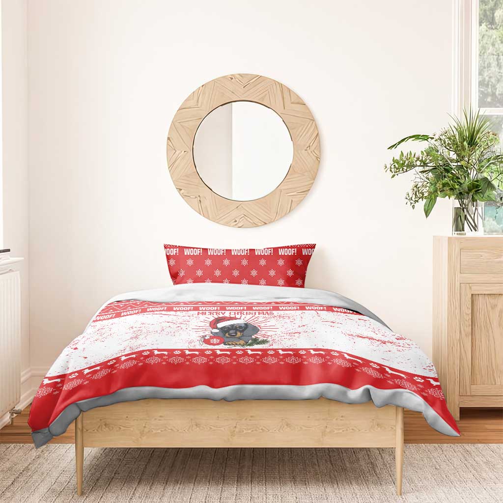 Christmas Dachshund Dog Bedding Set Santa Hat Woof Snowflake Paw Design - Wonder Print Shop