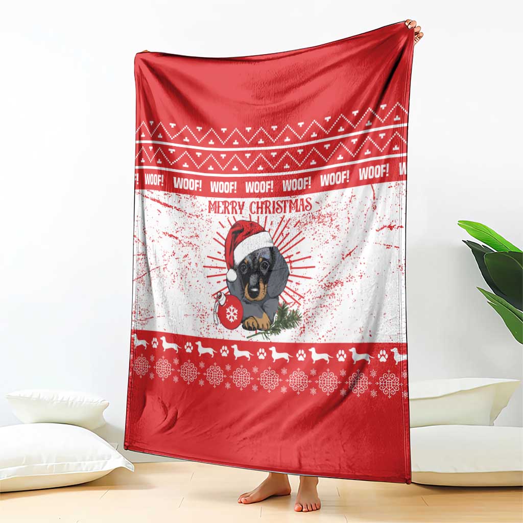 Christmas Dachshund Dog Blanket Santa Hat Woof Snowflake Paw Design - Wonder Print Shop