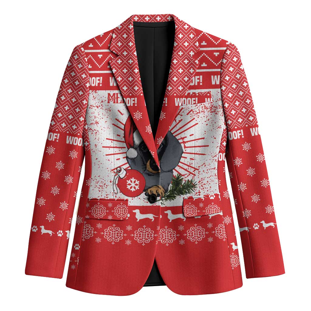 Christmas Dachshund Dog Blazer Santa Hat Woof Snowflake Paw Design - Wonder Print Shop