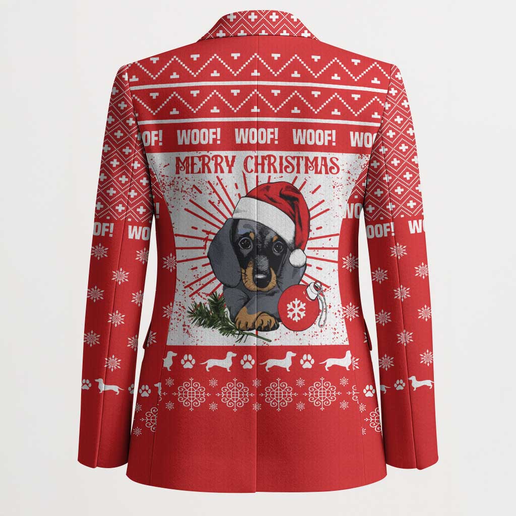 Christmas Dachshund Dog Blazer Santa Hat Woof Snowflake Paw Design - Wonder Print Shop