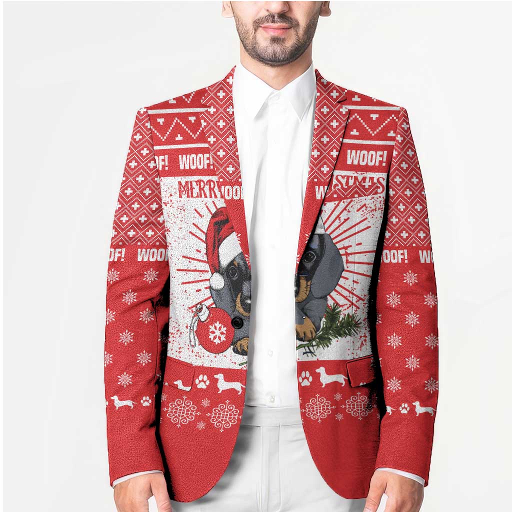 Christmas Dachshund Dog Blazer Santa Hat Woof Snowflake Paw Design - Wonder Print Shop