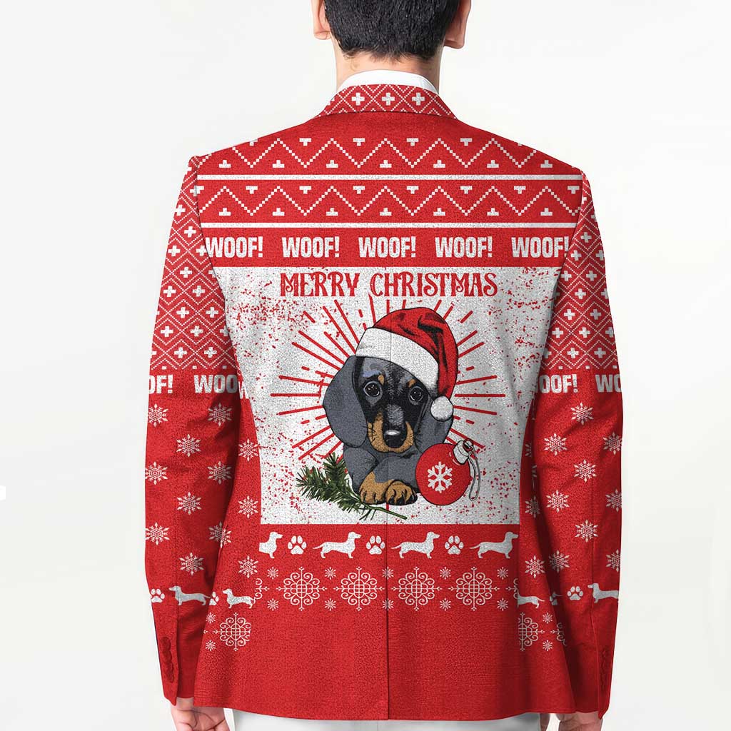 Christmas Dachshund Dog Blazer Santa Hat Woof Snowflake Paw Design - Wonder Print Shop