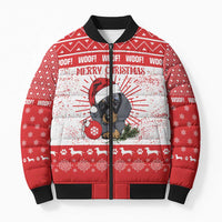 Christmas Dachshund Dog Bomber Puffer Jacket Santa Hat Woof Snowflake Paw Design - Wonder Print Shop