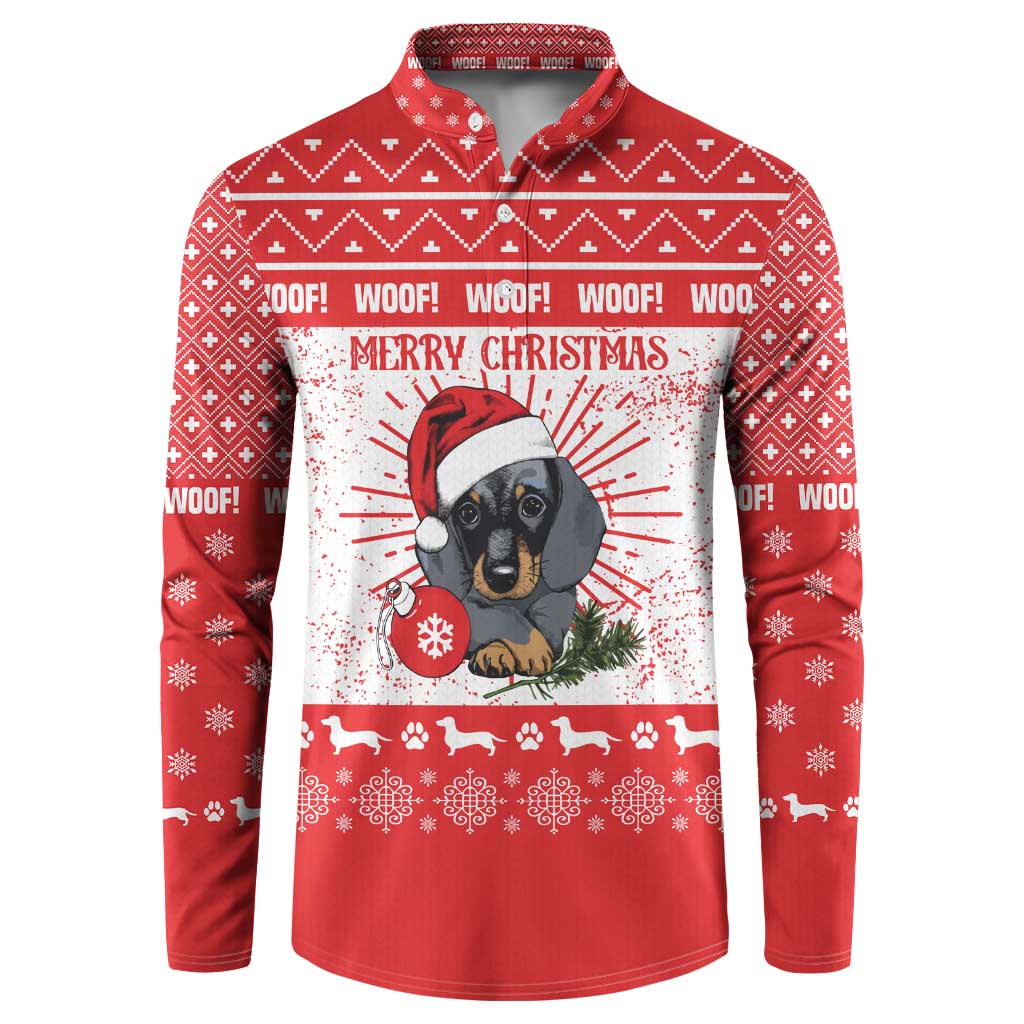 Christmas Dachshund Dog Button Sweatshirt Santa Hat Woof Snowflake Paw Design - Wonder Print Shop