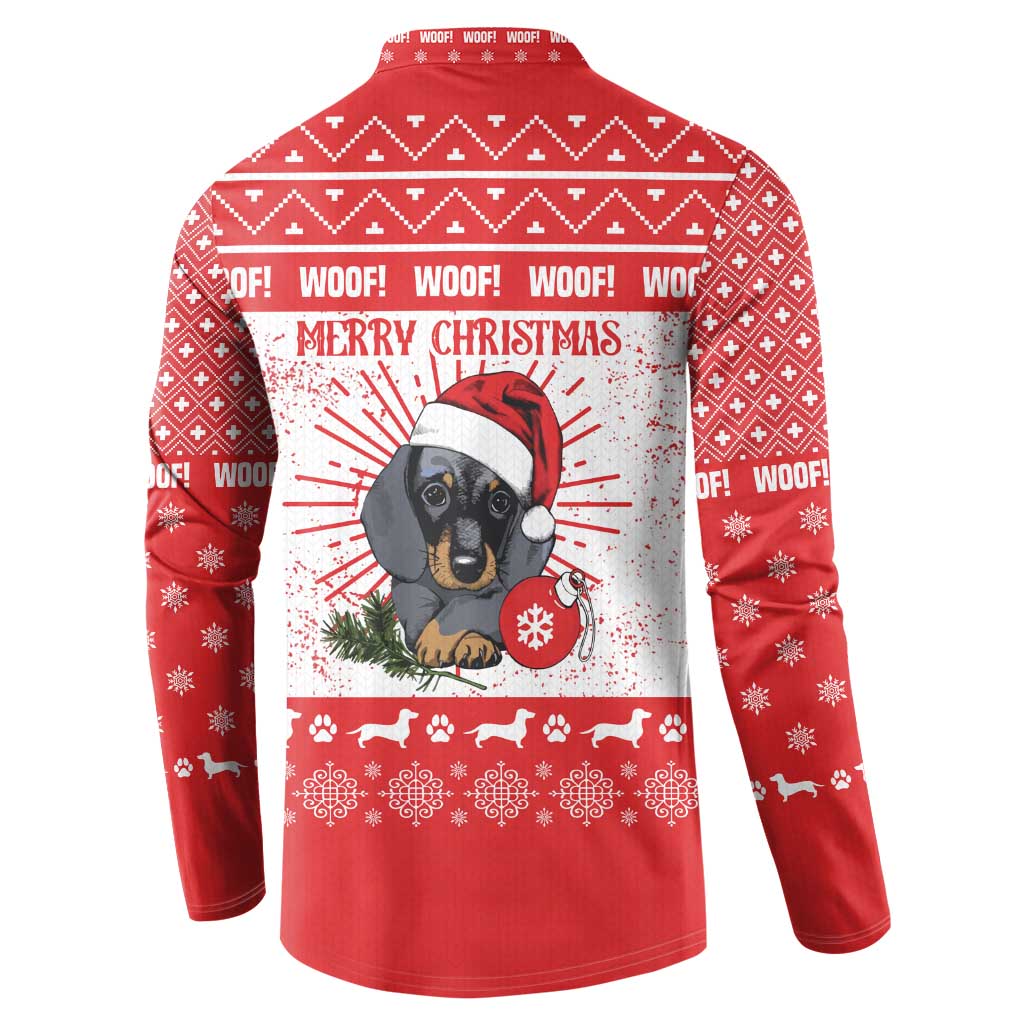 Christmas Dachshund Dog Button Sweatshirt Santa Hat Woof Snowflake Paw Design - Wonder Print Shop