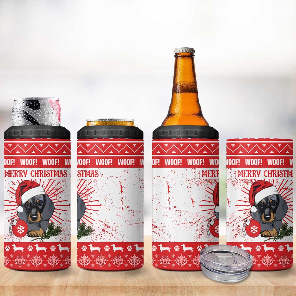 Christmas Dachshund Dog 4 in 1 Can Cooler Tumbler Santa Hat Woof Snowflake Paw Design - Wonder Print Shop
