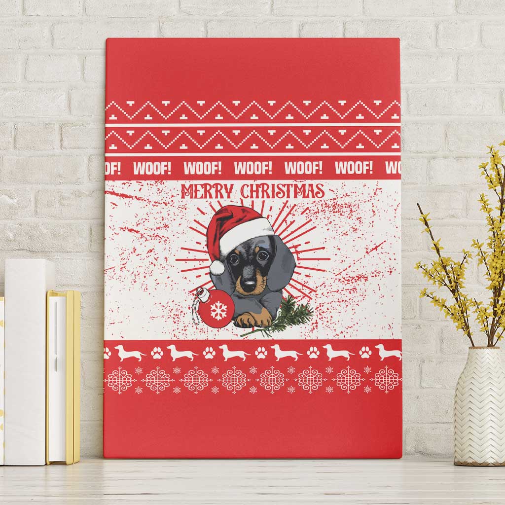 Christmas Dachshund Dog Canvas Wall Art Santa Hat Woof Snowflake Paw Design - Wonder Print Shop