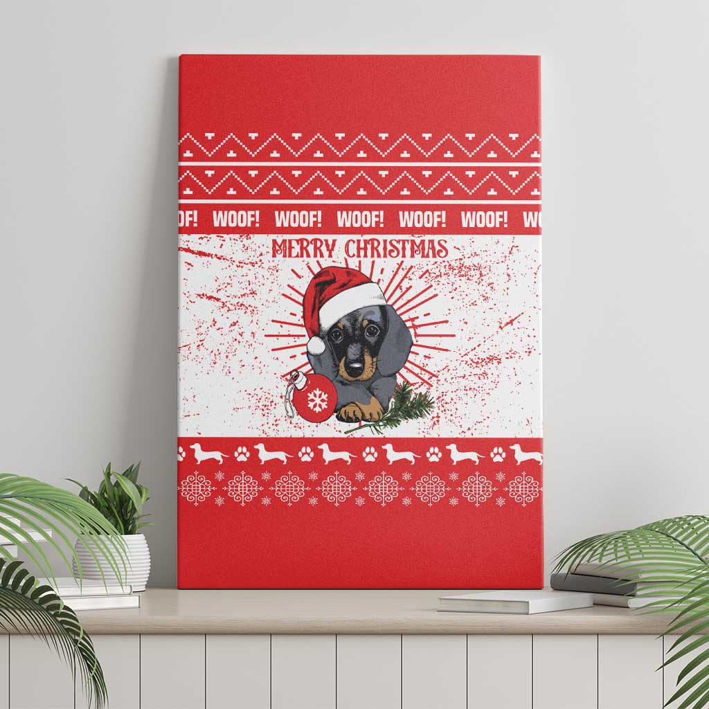 Christmas Dachshund Dog Canvas Wall Art Santa Hat Woof Snowflake Paw Design - Wonder Print Shop