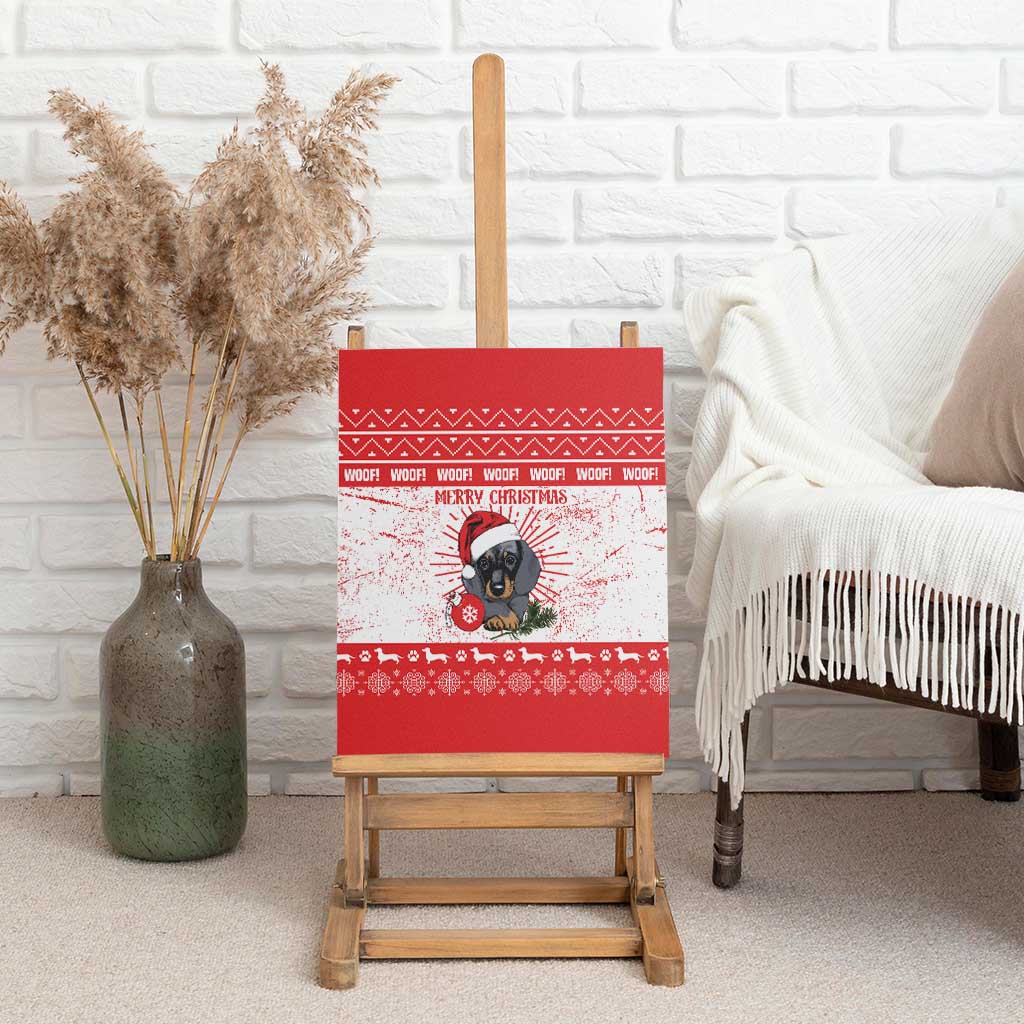 Christmas Dachshund Dog Canvas Wall Art Santa Hat Woof Snowflake Paw Design - Wonder Print Shop
