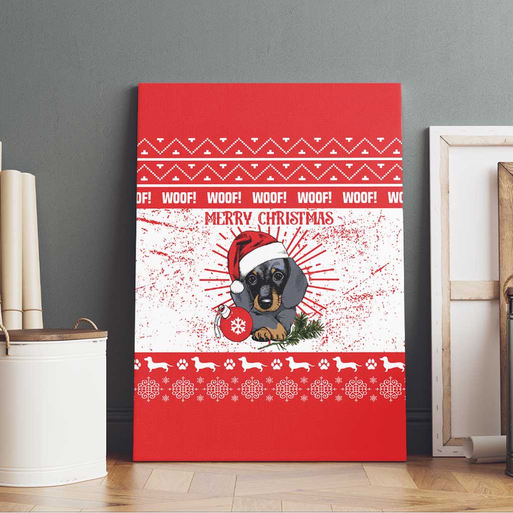 Christmas Dachshund Dog Canvas Wall Art Santa Hat Woof Snowflake Paw Design - Wonder Print Shop